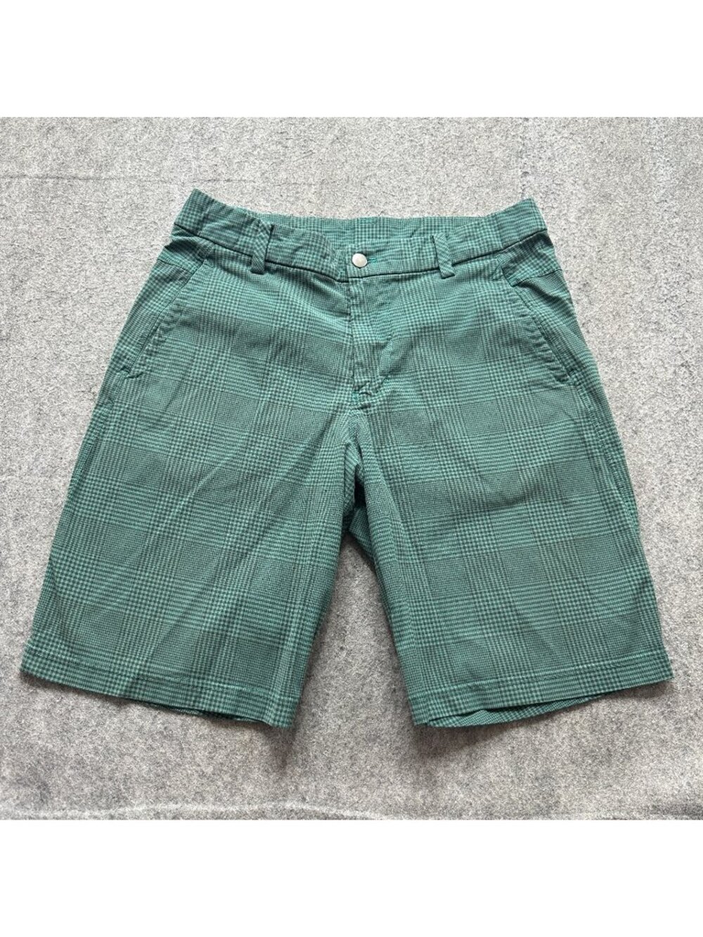 Lululemon Kahuna Shorts Men 32 Green 10" Plaid Classic Fit Stretch Golf